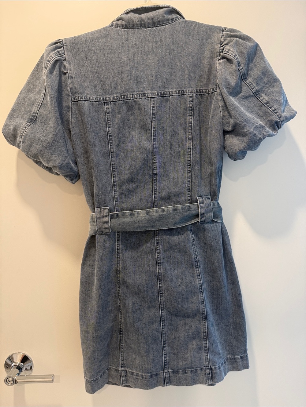 Fate Light Blue Denim Button-Front Mini Dress with Belt - Picture 5 of 7